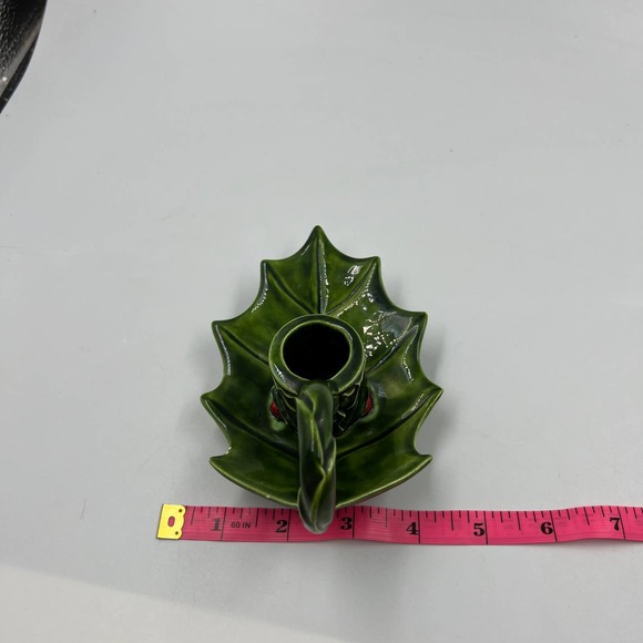 Handmade Glazed Ceramic Vintage Holly Berry Candelabrum Christmas Red Green '76 - Picture 8 of 9